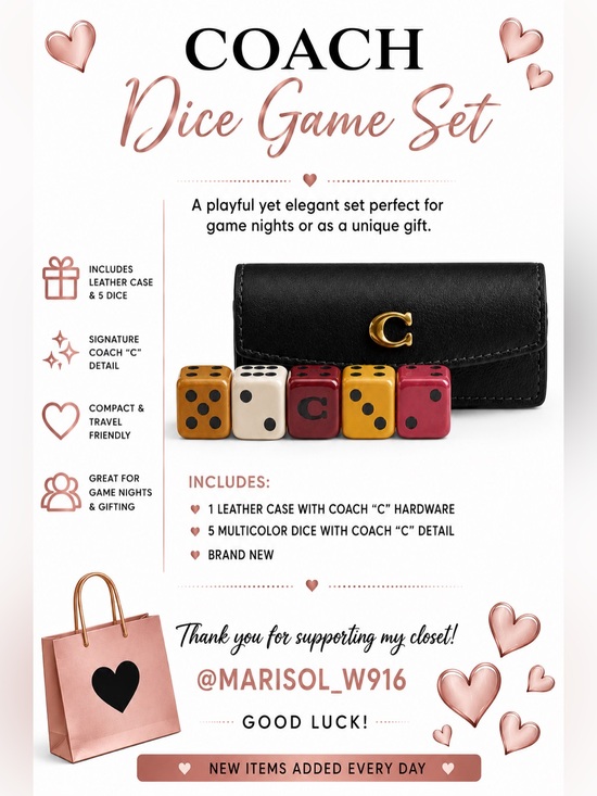 Coach Other - Coach Black Leather Dice Set with Multicolor Dice